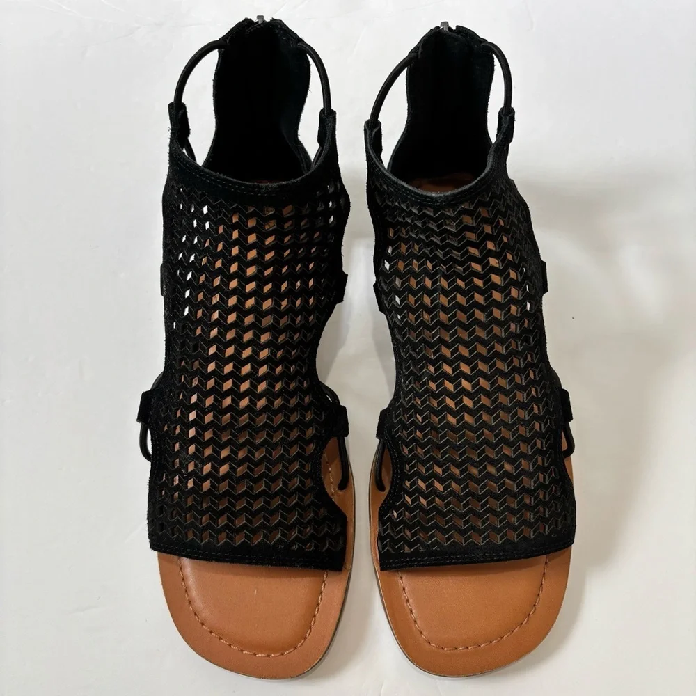 Lucky Brand baldin black laser cut gladiator preppy western sandals Women's 10M